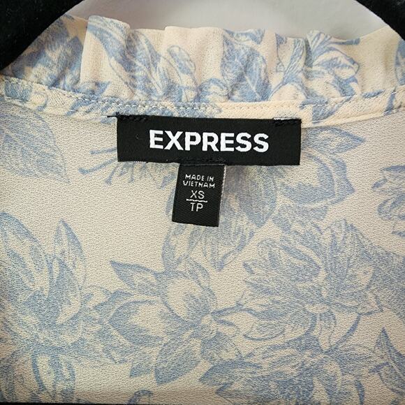 Express Cottagecore Boho Ruffle Poet Blouse Xs Blue Cream - Picture 4 of 11